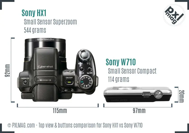Sony HX1 vs Sony W710 top view buttons comparison