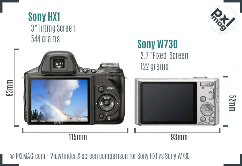 Sony HX1 vs Sony W730 Screen and Viewfinder comparison