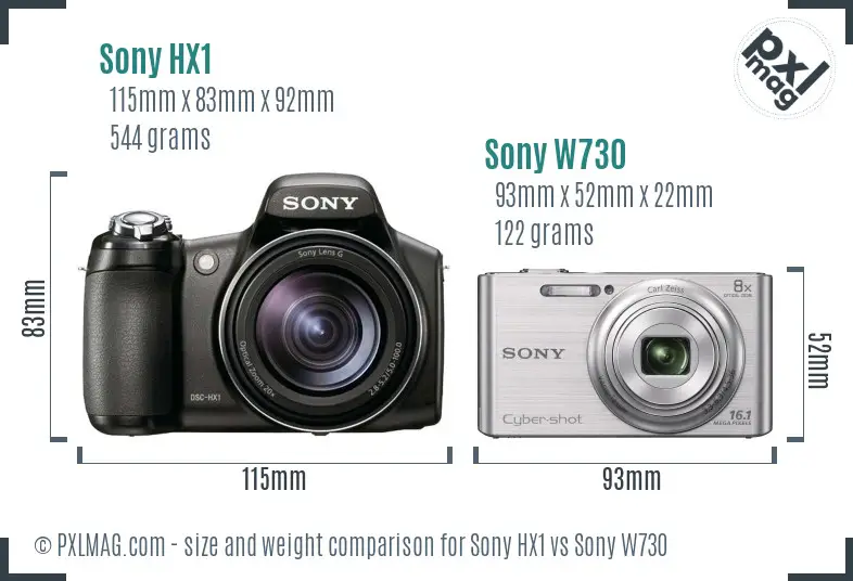 Sony HX1 vs Sony W730 size comparison