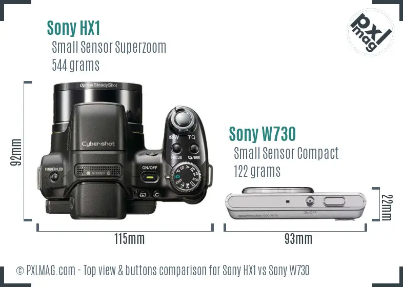 Sony HX1 vs Sony W730 top view buttons comparison