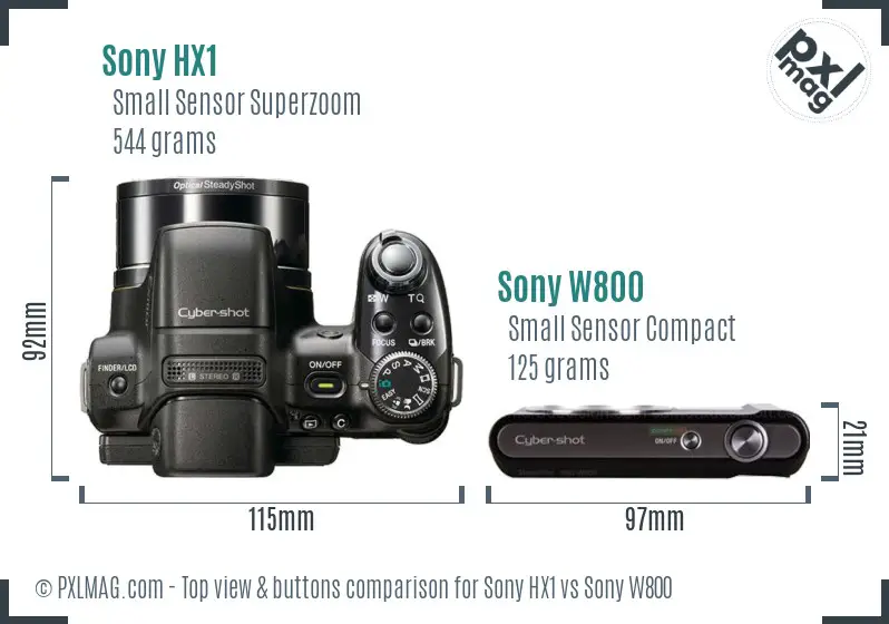 Sony HX1 vs Sony W800 top view buttons comparison