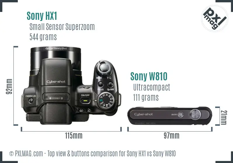 Sony HX1 vs Sony W810 top view buttons comparison