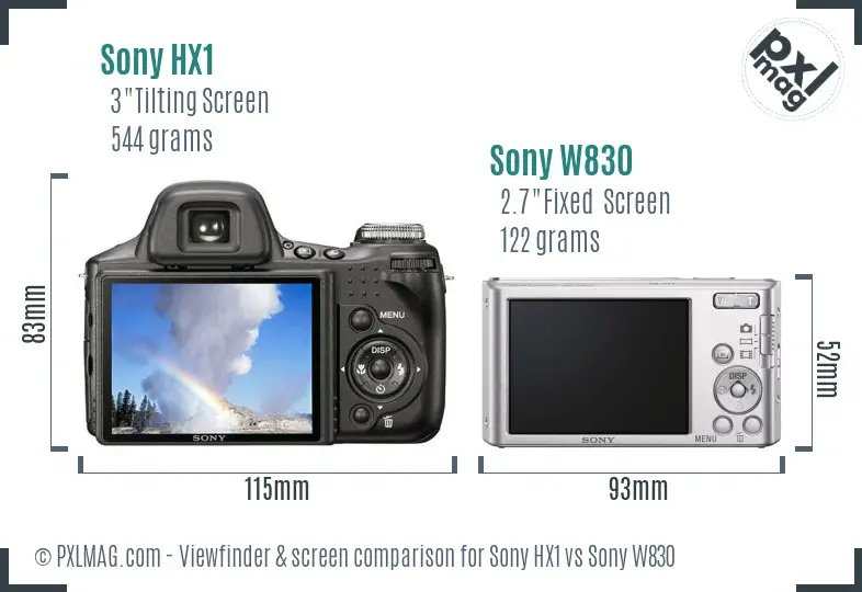 Sony HX1 vs Sony W830 Screen and Viewfinder comparison
