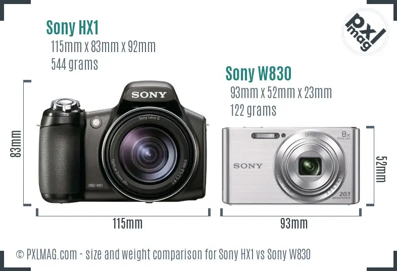 Sony HX1 vs Sony W830 size comparison