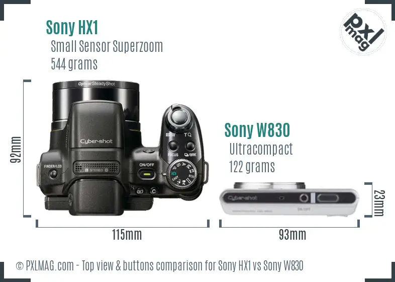 Sony HX1 vs Sony W830 top view buttons comparison