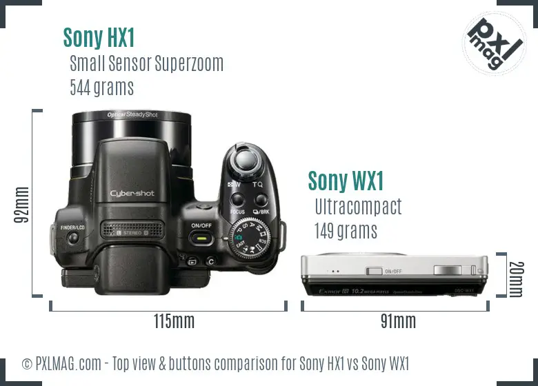 Sony HX1 vs Sony WX1 top view buttons comparison
