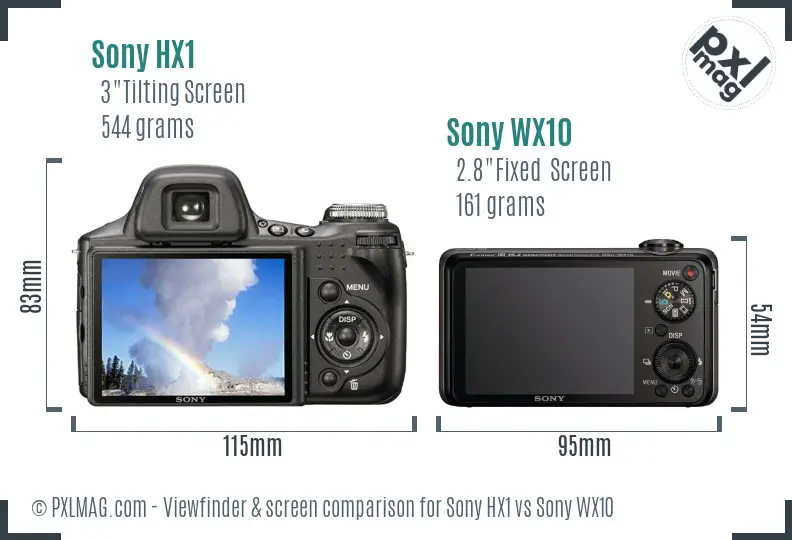 Sony HX1 vs Sony WX10 Screen and Viewfinder comparison