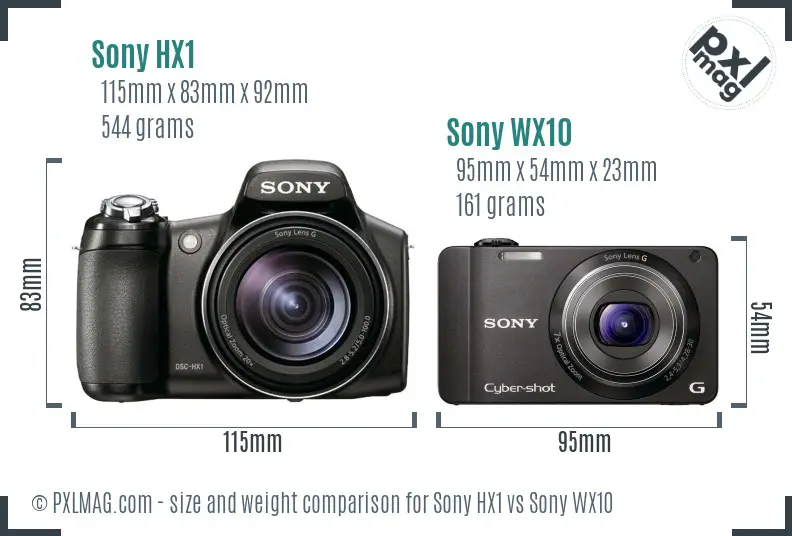 Sony HX1 vs Sony WX10 size comparison