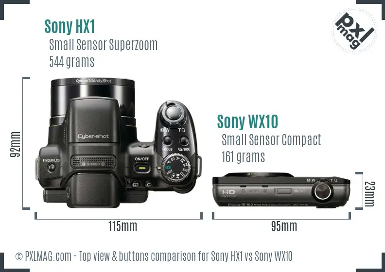 Sony HX1 vs Sony WX10 top view buttons comparison