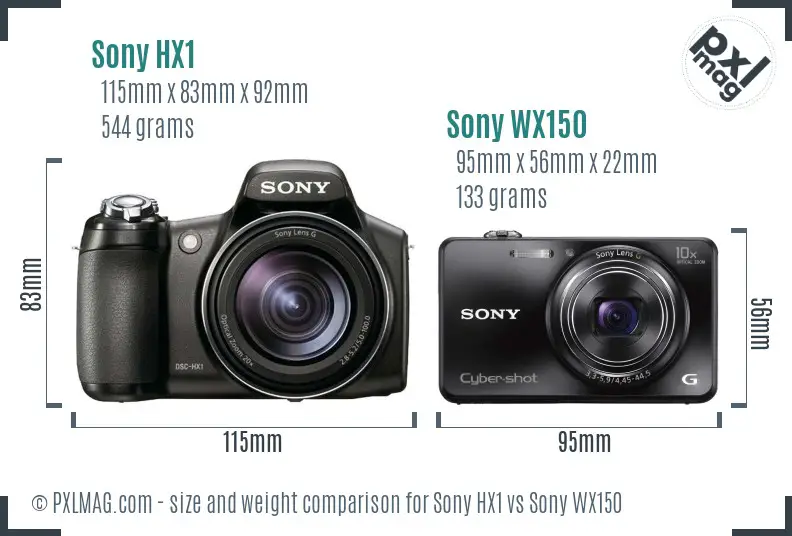 Sony HX1 vs Sony WX150 size comparison