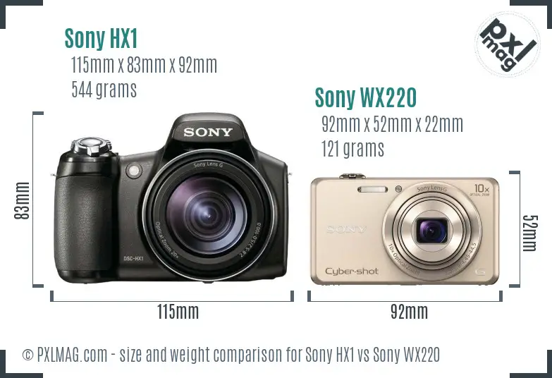 Sony HX1 vs Sony WX220 size comparison