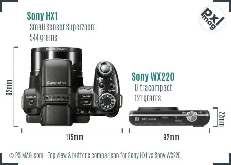 Sony HX1 vs Sony WX220 top view buttons comparison