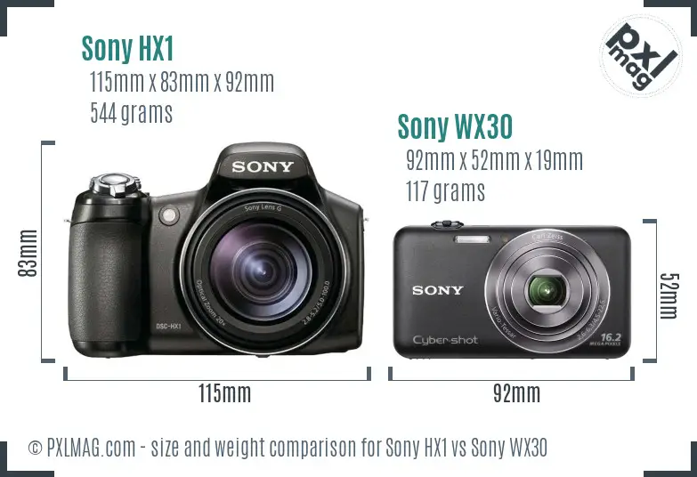 Sony HX1 vs Sony WX30 size comparison