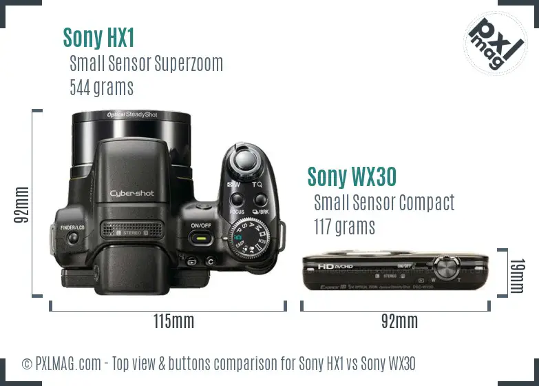 Sony HX1 vs Sony WX30 top view buttons comparison