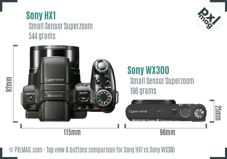 Sony HX1 vs Sony WX300 top view buttons comparison