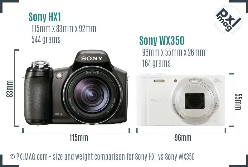 Sony HX1 vs Sony WX350 size comparison
