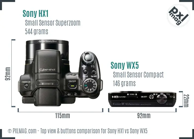Sony HX1 vs Sony WX5 top view buttons comparison