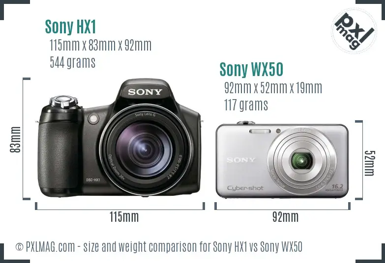 Sony HX1 vs Sony WX50 size comparison