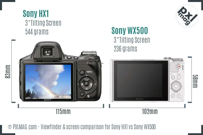 Sony HX1 vs Sony WX500 Screen and Viewfinder comparison