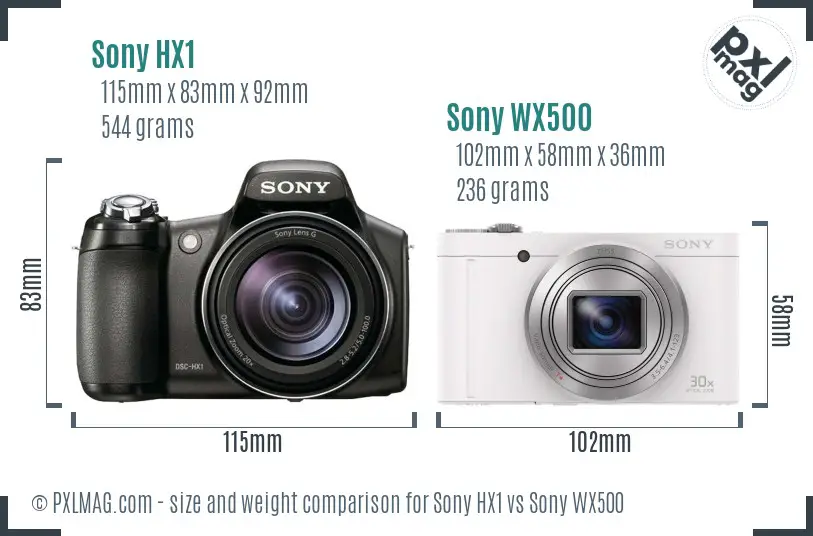 Sony HX1 vs Sony WX500 size comparison