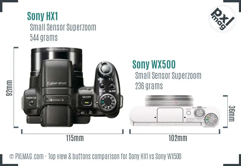 Sony HX1 vs Sony WX500 top view buttons comparison