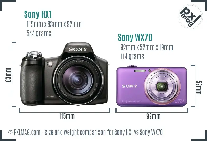 Sony HX1 vs Sony WX70 size comparison