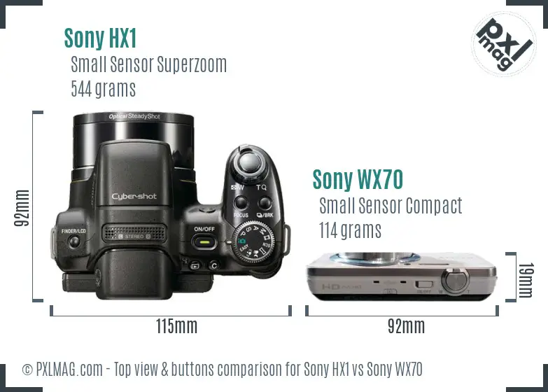 Sony HX1 vs Sony WX70 top view buttons comparison