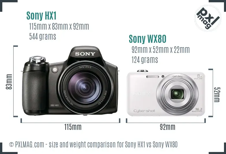 Sony HX1 vs Sony WX80 size comparison
