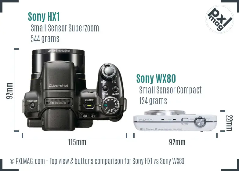 Sony HX1 vs Sony WX80 top view buttons comparison