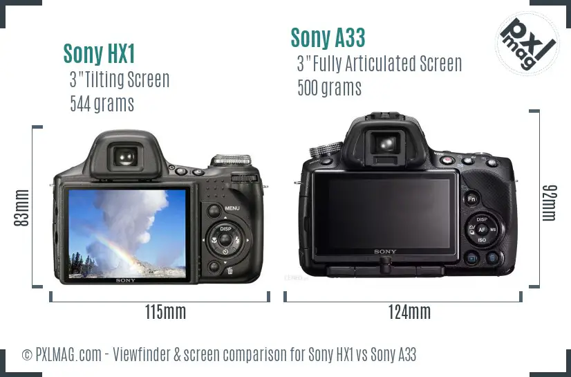 Sony HX1 vs Sony A33 Screen and Viewfinder comparison