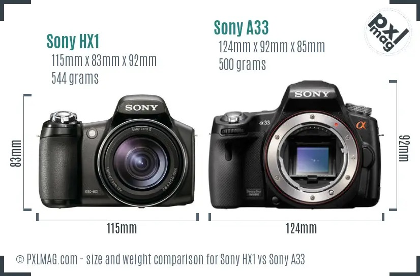 Sony HX1 vs Sony A33 size comparison
