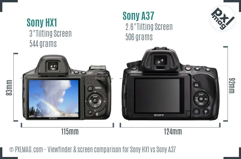 Sony HX1 vs Sony A37 Screen and Viewfinder comparison