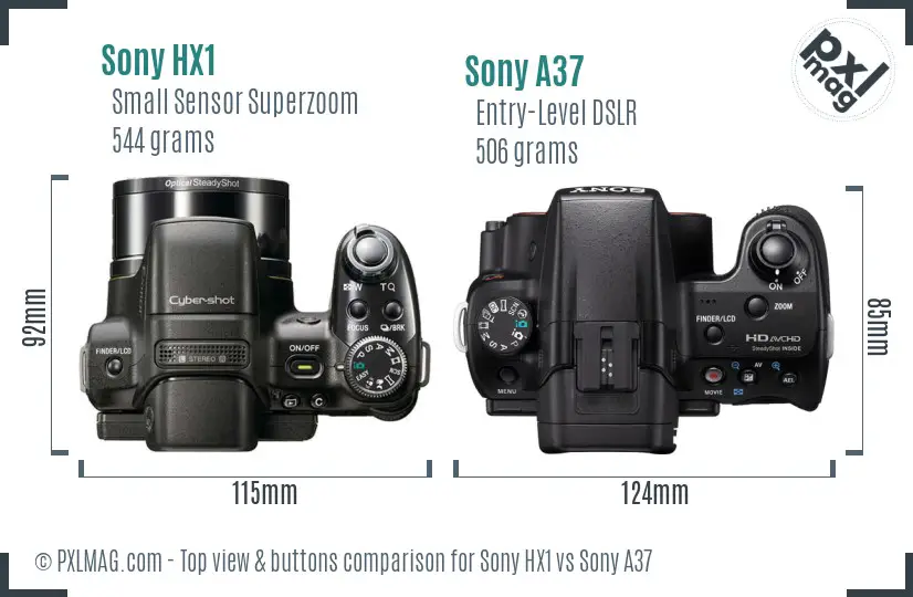 Sony HX1 vs Sony A37 top view buttons comparison