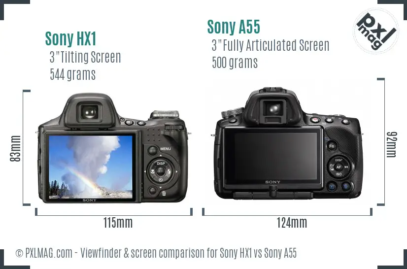 Sony HX1 vs Sony A55 Screen and Viewfinder comparison