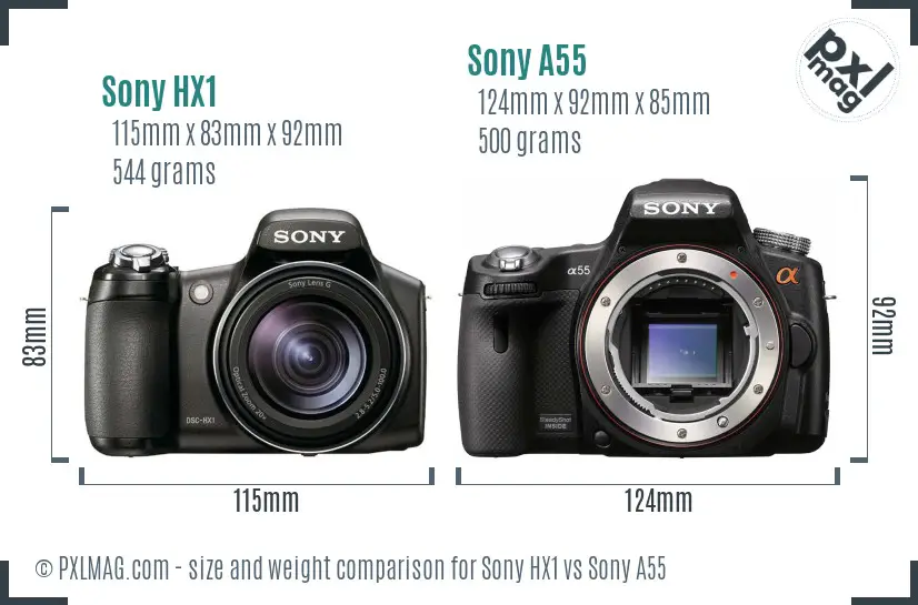 Sony HX1 vs Sony A55 size comparison