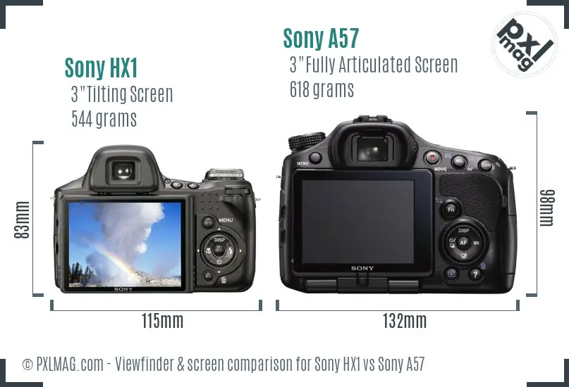 Sony HX1 vs Sony A57 Screen and Viewfinder comparison