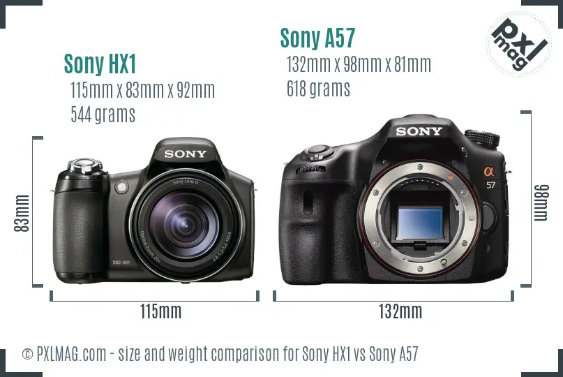 Sony HX1 vs Sony A57 size comparison