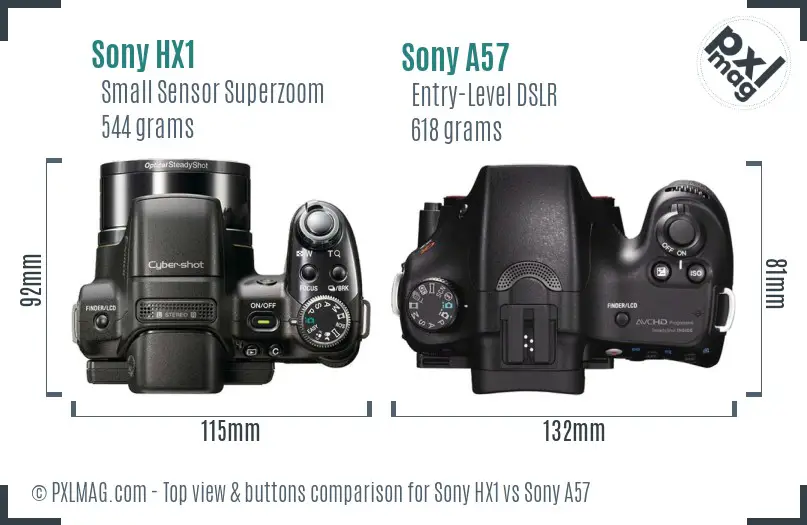 Sony HX1 vs Sony A57 top view buttons comparison