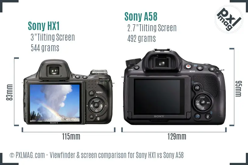Sony HX1 vs Sony A58 Screen and Viewfinder comparison