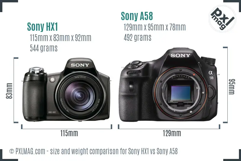 Sony HX1 vs Sony A58 size comparison
