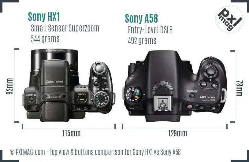 Sony HX1 vs Sony A58 top view buttons comparison