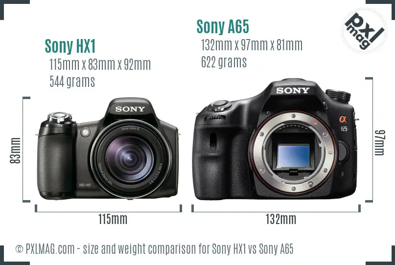 Sony HX1 vs Sony A65 size comparison