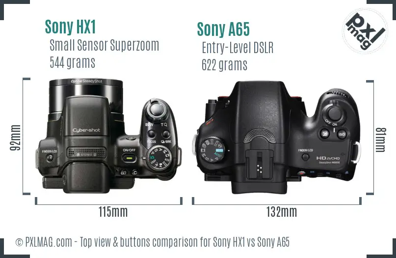 Sony HX1 vs Sony A65 top view buttons comparison
