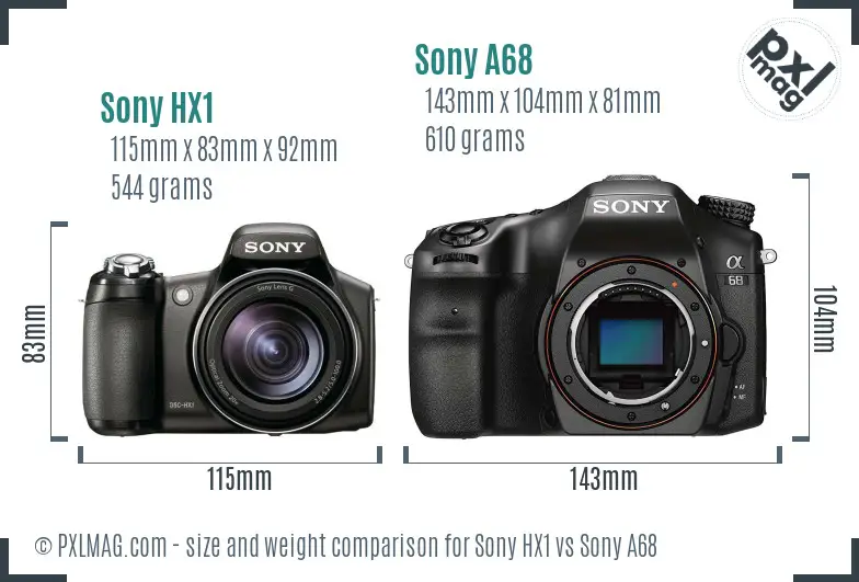 Sony HX1 vs Sony A68 size comparison