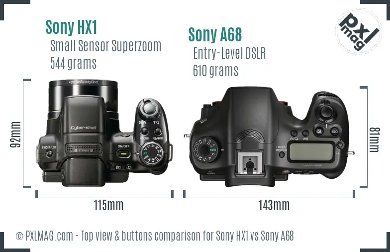 Sony HX1 vs Sony A68 top view buttons comparison