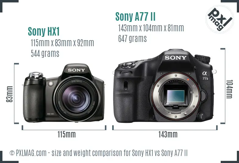 Sony HX1 vs Sony A77 II size comparison