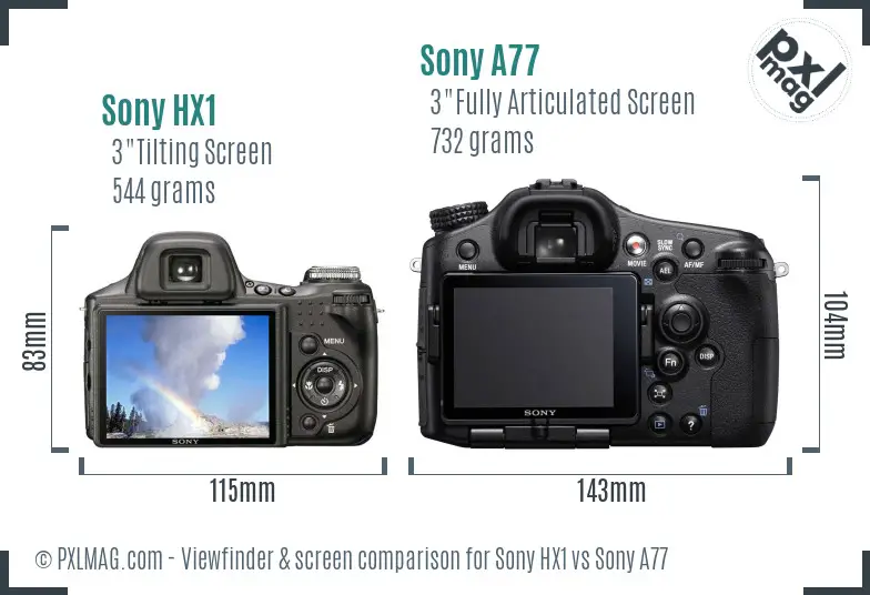 Sony HX1 vs Sony A77 Screen and Viewfinder comparison