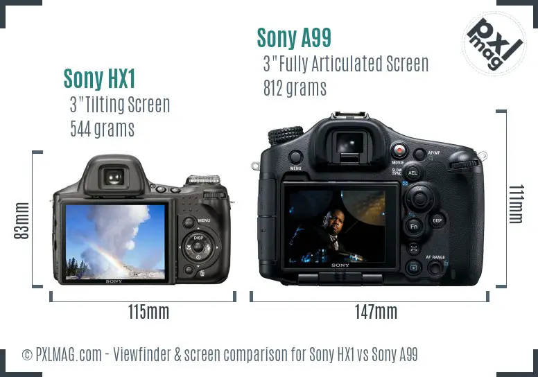 Sony HX1 vs Sony A99 Screen and Viewfinder comparison