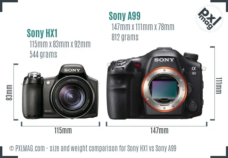 Sony HX1 vs Sony A99 size comparison