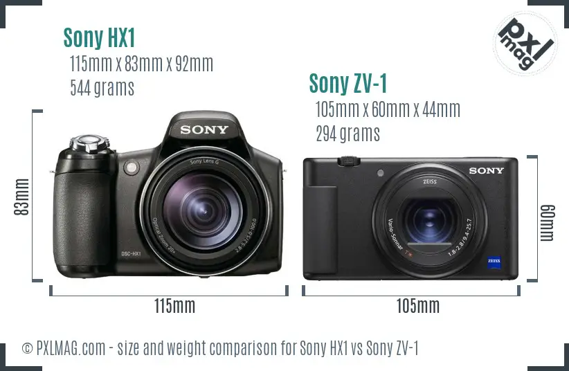 Sony HX1 vs Sony ZV-1 size comparison